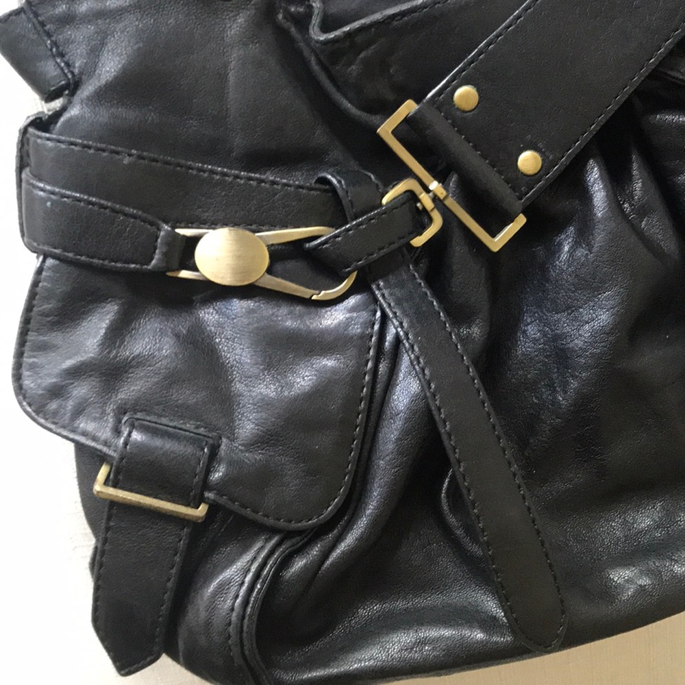 Kooba Black Leather Shoulder Bag with Brass Hardware - Picture 2 of 6